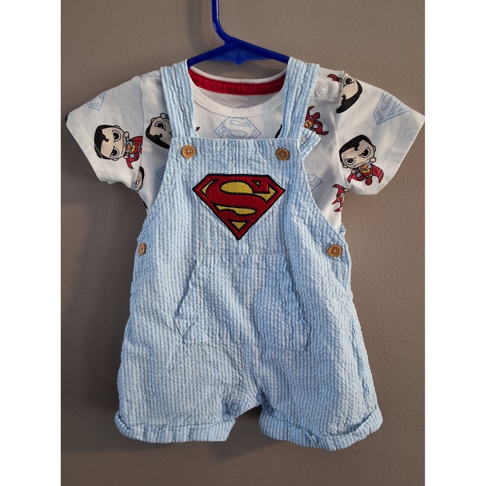 DC Superman Short Overall Set. Size 3/6 Months. VGUC